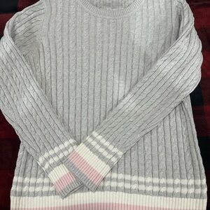 Tommy Hilfiger Gray and Pink Cable Knit Sweater